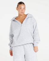 Oversized Collar Sweatshirt | Grey Marl Crop Shop Boutique